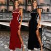 Women's Sexy Sleeveless Slit Dress Diamond Long Dress Evening Gown