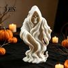 Skull Face Statue 3D Printed Grim Reaper Ghost Statue, Gothic Skeleton Figurine, Landscape Miniature Accessory DIY Blank White Sculpture, Halloween