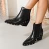  Autumn/Winter New Short Boots for Women, Metal Rivet Edges, Pointed Thick High Heels, Casual Women's Boots