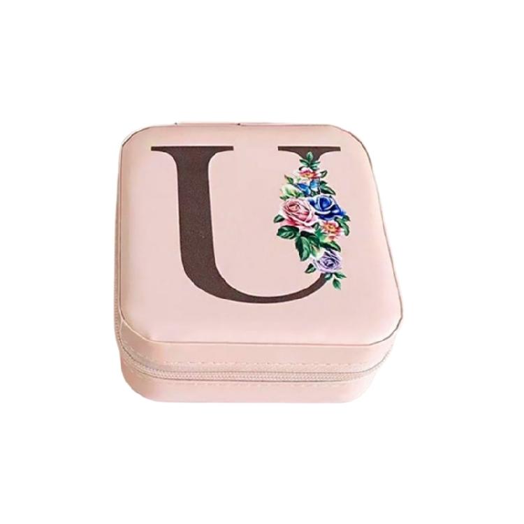 Jewelry Travel Organizers Letter Pattern Small Jewelry Container Fashion Portable Case PU Texture for Fashionable Lover