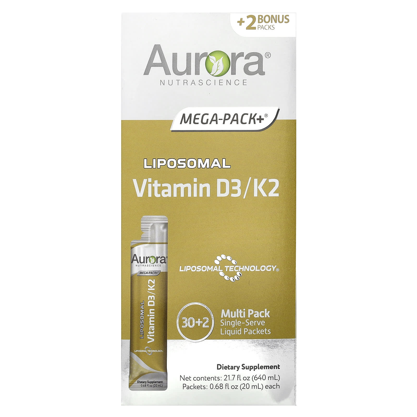 

Liposomal Vitamin D3/K2, 32 Packets, 20 Ml (0.68 Fl Oz) Each