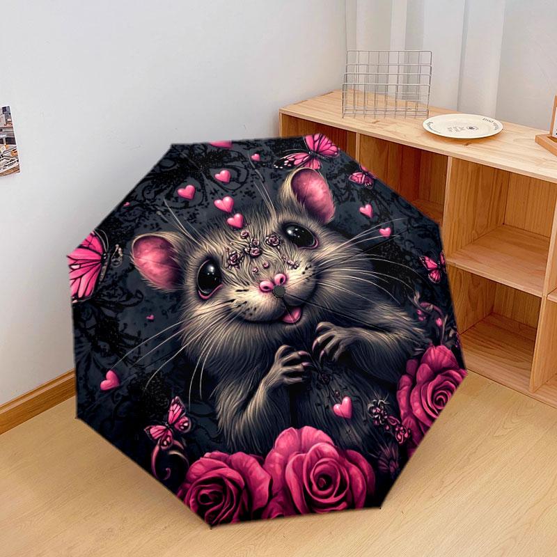 PinkAnimals Pattern Pattern New Style Umbrella, 1 Piece Automatic Folding Umbrella, Portable Travel Umbrella, Outdoor Umbrella, Birthday Gift