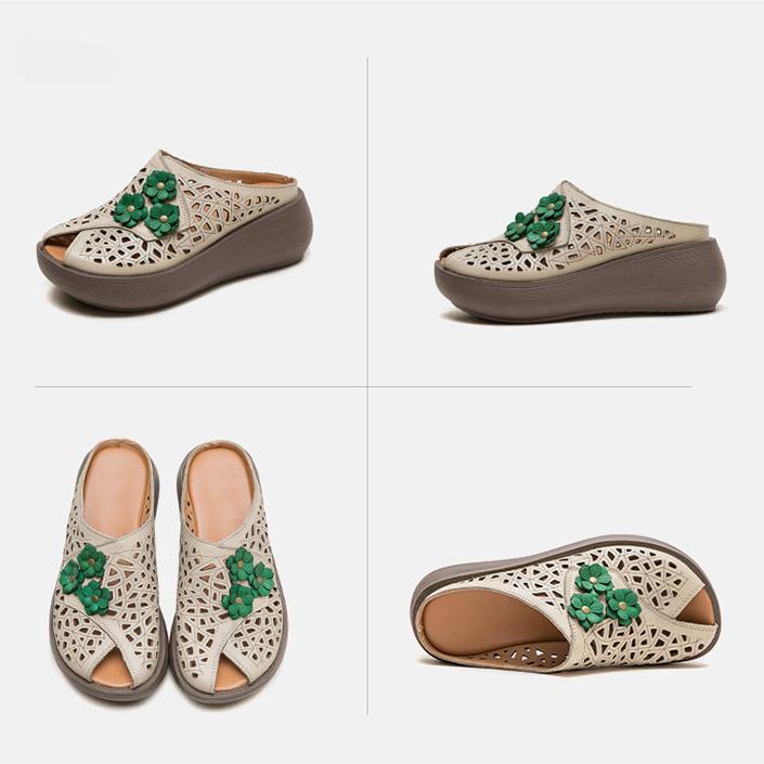 Johnature Дышащие тапочки с открытым носком в стиле ретро, повседневные универсальные женские туфли на танкетке из натуральной кожи