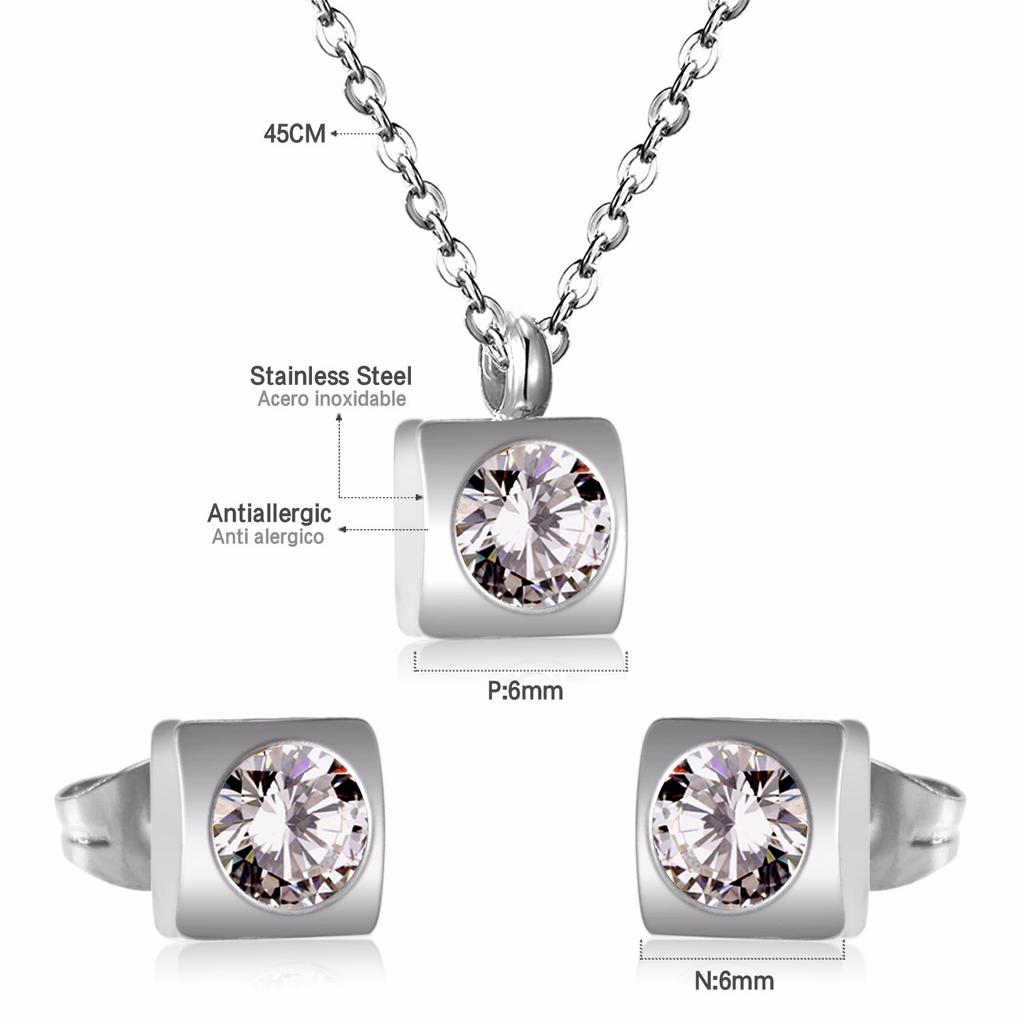 Quadratisch Mehrfarbig Kristall Anhänger Halskette Ohrringe Set Edelstahl Zirkon Set 2 Stück Für Damen Party Geschenke Kostenloser Versand