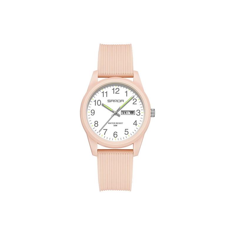 Ladies Double Calendar Watch Small Fresh Arabic Numerals Solid Color Simple Casual Creative Youth Student Quartz Watch