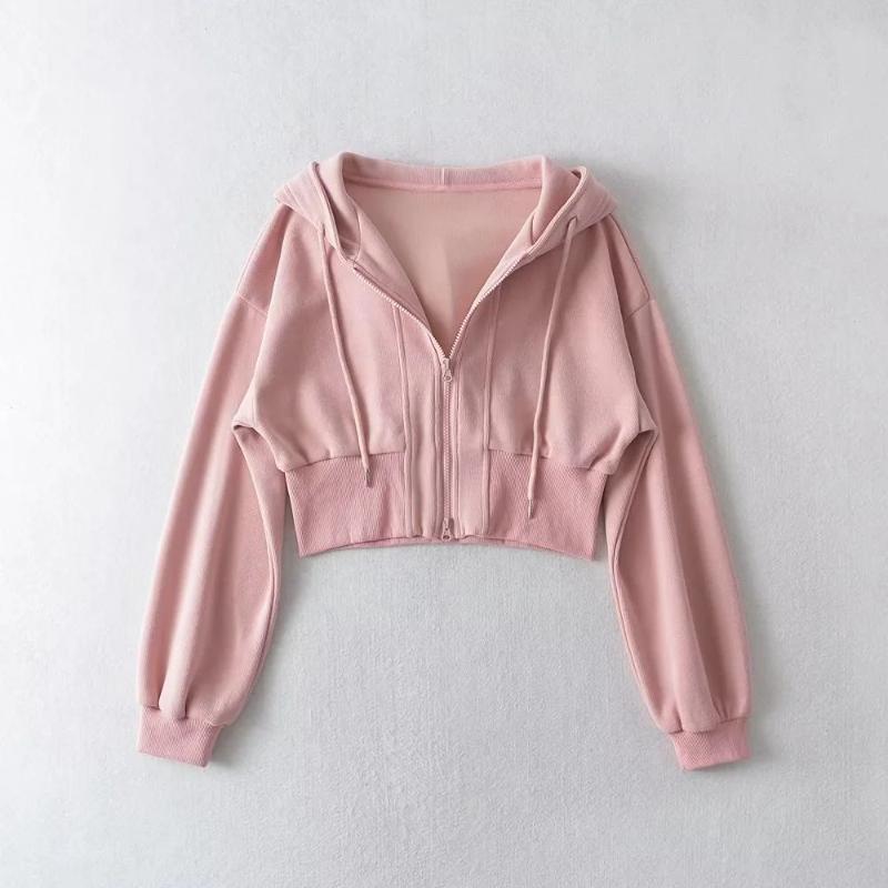 Hooded Short Sweatshirt Cardigan Jacket Women's New Sweet Cool Waist Loose Long Sleeve Top