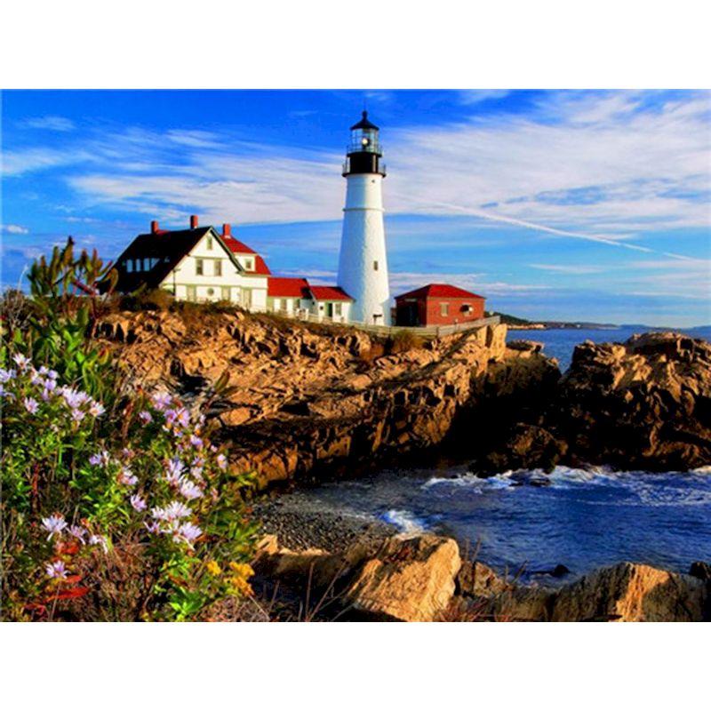 

DIY 5D Алмазная картина Вышивка крестиком Морской пейзаж Дом Полный круглый дрель Маяк Установка Солнце Алмазная вышивка Full Round 20x30CM