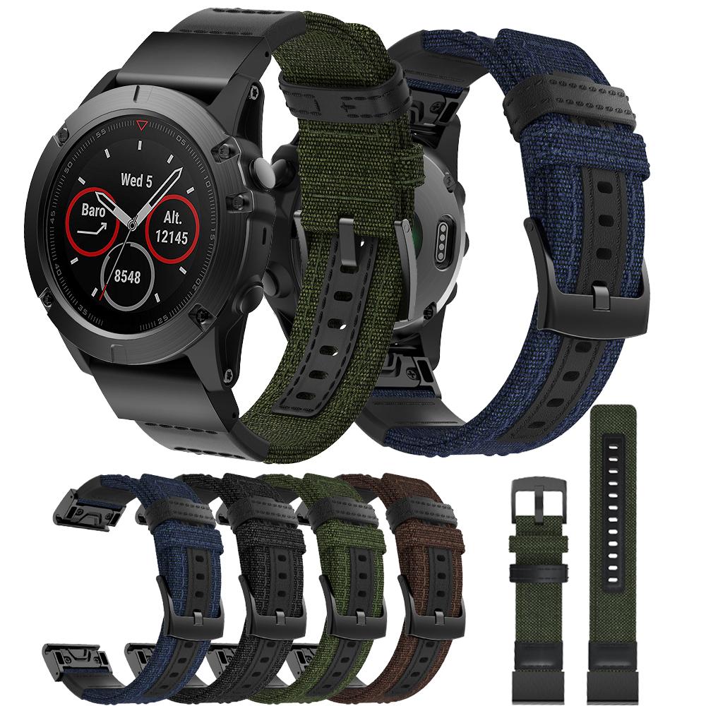 For Garmin Fenix 5X/Fenix 5X Plus/Fenix 3/Fenix 3 HR Watch Band Canvas Jean+Genuine Leather Sports Watch Strap