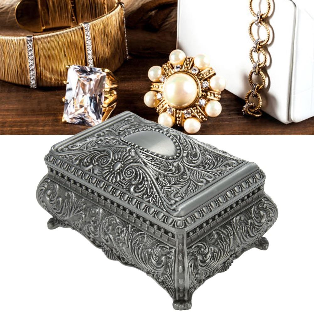 Floral Engraved Metal Trinket Box Antique Storage Jewelry Box Vintage Jewelry Box For Ladies