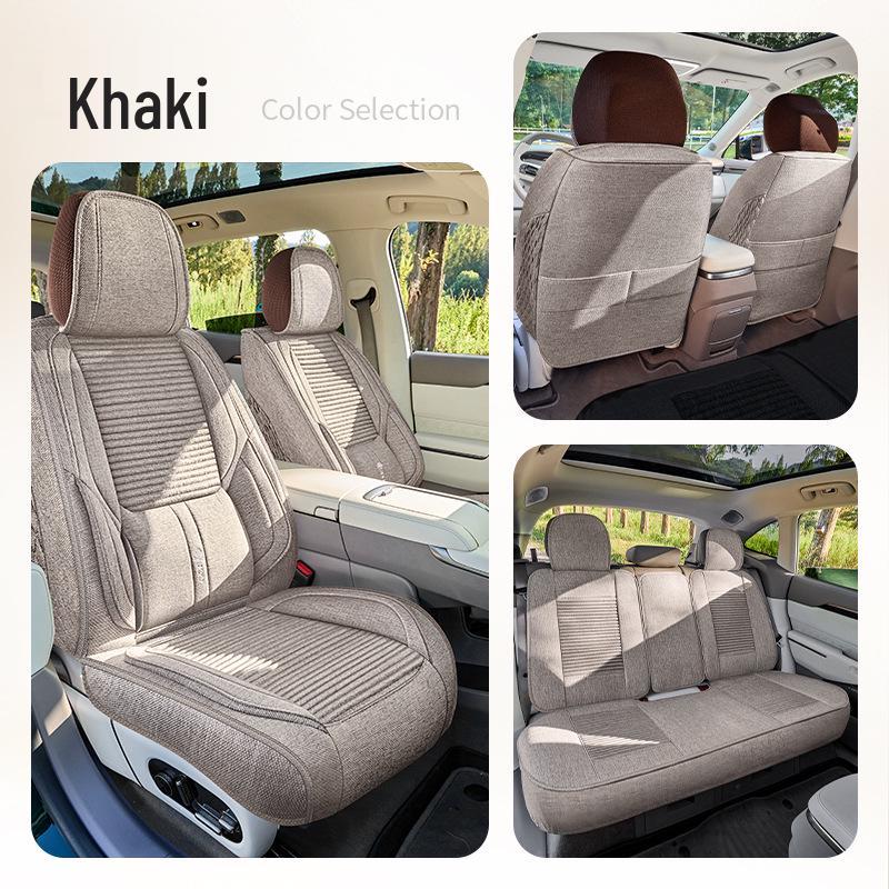Four Seasons Universal Full Coverage Car Seat Cushion - Linen Fabric for Spring & Winter