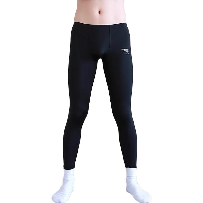 1Pc Men Sports Ice Silk Long Solid Color Sexy Tight Leggings Elastic Nylon/Polyamide Underwear