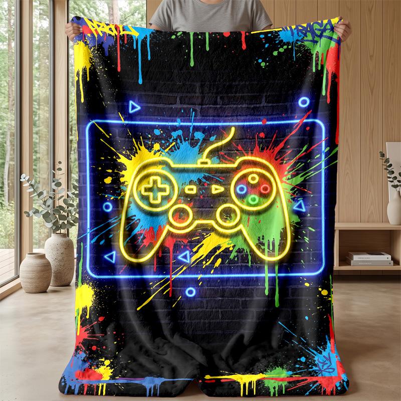 Neon Game Controller Theme blanket Lightweight Warm Flannel Blanket Decorative Throw Blanket for Home Decoration