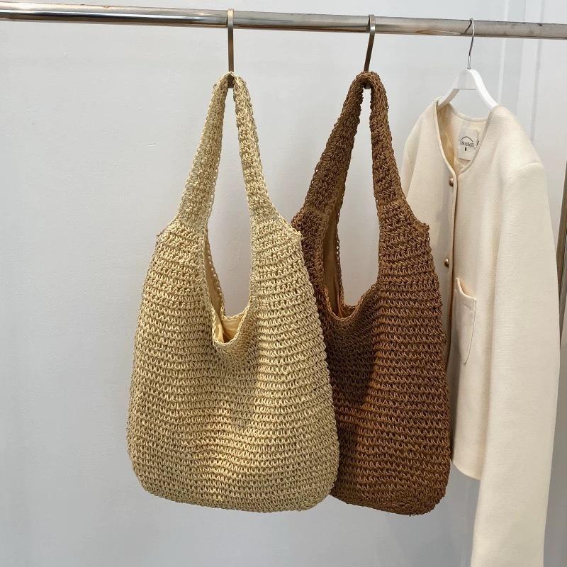 Beach Vacation Straw Bag New Shoulder Bag Summer Straw Tote Bag Large Capacity Portable Woven Bag