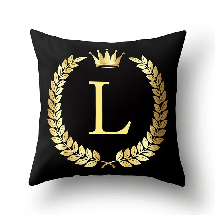 Black Gold Letter Pattern Decorative Cushions Pillowcase Polyester Cushion Cover Throw Pillow Sofa Decoration Pillowcover 40553