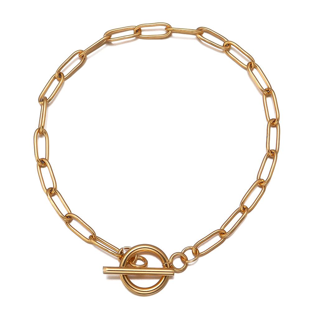 2Pcs Paperclip OT Buckle Bracelet Gold Steel Color Stainless Steel Chains for Women Men DIY Charm Bracelet Jewelry Accessories