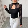 Fall New Style Casual Lace Sheer Patchwork Long-sleeved T-shirt for Women