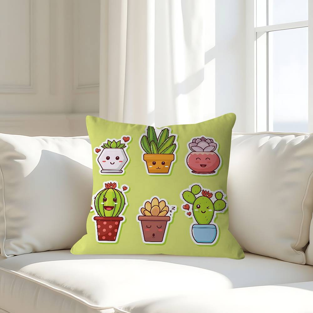 Cute Cartoon Succulent Pillow Case Removable Washable Cushion Cover – All-Season Soft Linen