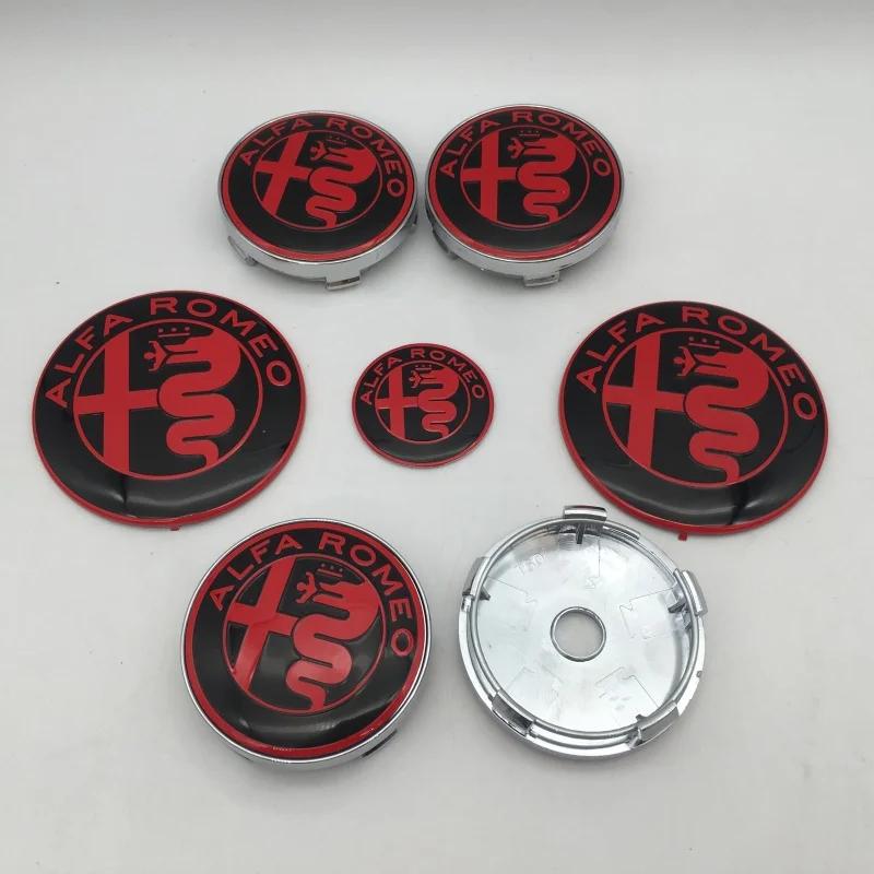 For Alfa Romeo Ri1Hub Caps 7pcs ForAlfa Romeo Car Emblem Wheel Cover Caps Front Hood Badge Rear Trunk Steering Sticker Styling 2x74mm 4x60mm Cap 1