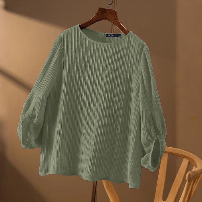 

ZANZEA Женская повседневная блузка с круглым вырезом и рукавами 3/4, свободная накидка