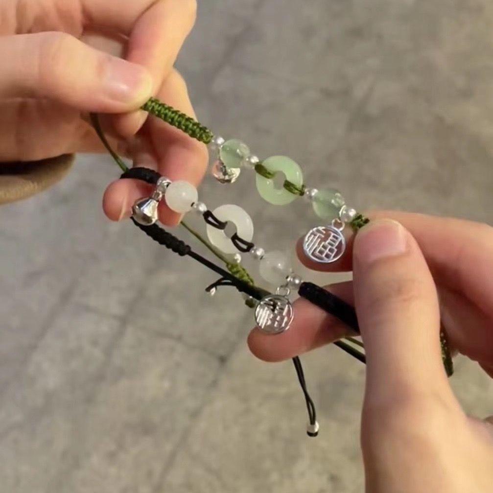 High-quality Double Braided Lucky Bell Safety Buckle Bracelet With Chinese Character Pendant Perfect Gift For Girlfriend