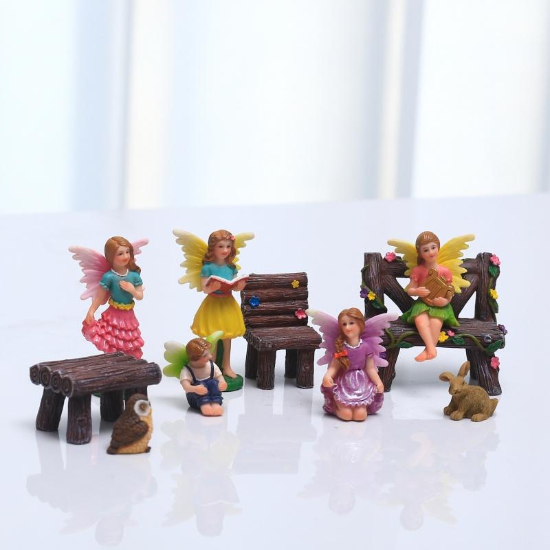 10 Pcs Mini Flower Fairy Figurine Resin Craf Elf Set Miniatures Garden Micro Landscape Potted Decoration Indoor Room Ornaments