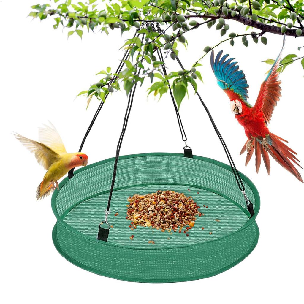 Bird Feeding Net Hanging Bird Feeder Outdoor Finch Bird Food Catcher Tray Spill Proof Parrot Food Container For Backyard Garden