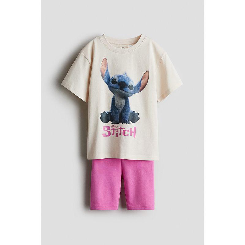 

[Серия Disney] HM Детская одежда Костюм для девочки 2 предмета Летний принт Стич Короткий рукав Шорты 1073066