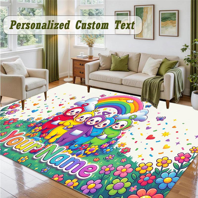 Crystal Velvet Square Rug Custom NameTeletubbies Pattern Non Slip Home Floor Decor Rug