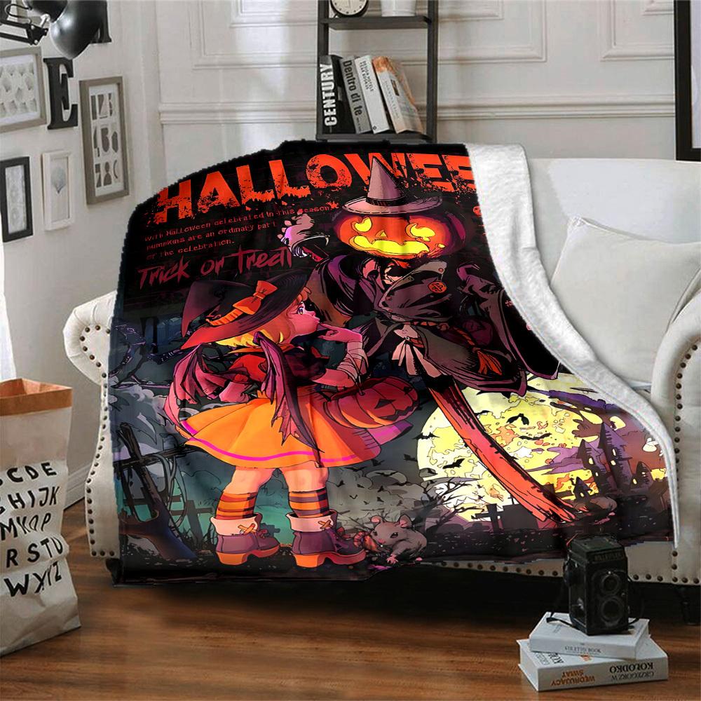 1pc Halloween Pumpkin Blanket, Lightweight Flannel Throw Blanket For Sofa, Bed, Travel, Camping, Living Room, Office, Couch, Chair, And Bed