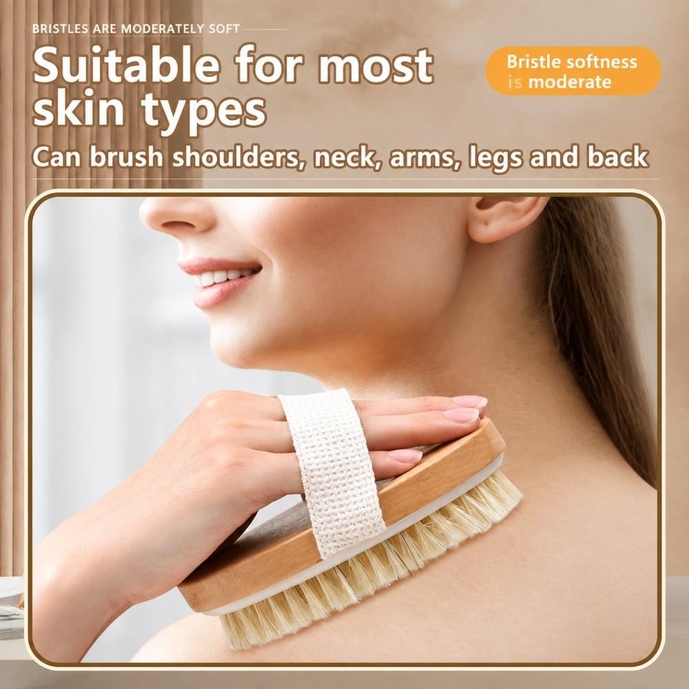 Wooden Handle Shower Scrubber Brush Boar Bristle Back Exfoliating Brush Bath Body Brush  Spa Use
