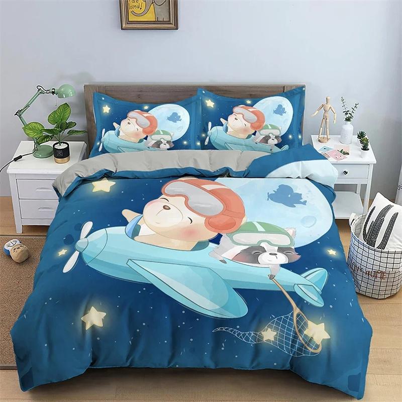 Cartoon Animal Duvet Cover Set Kids Lion Hippo Giraffe Pattern Bedding Set,Duvet Cover Comforter Bed Set Quilt Cover Pillowcase