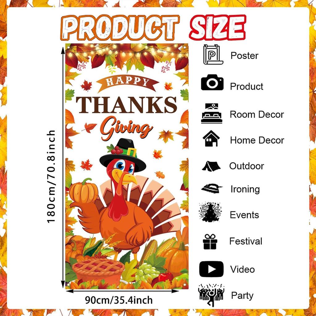 Thanksgiving Party Decorations Large Size Happy Thanksgiving Door Cover for Fall Thanksgiving Party Decorations,71x35 Inch