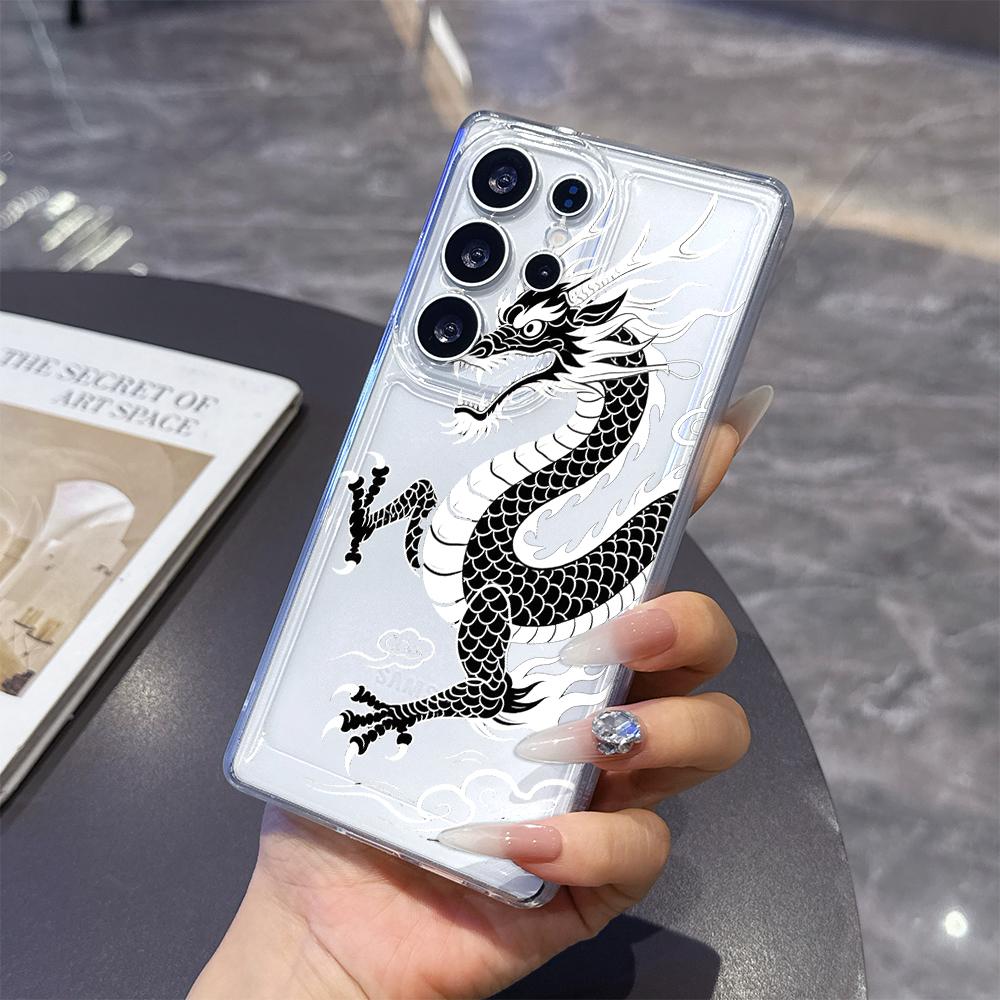 Monochrome Chinese Dragon Case for Samsung Galaxy S26 S25 S24 S23 S22 S21 S20 FE Plus Soft TPU Slim Fit Shockproof Cover