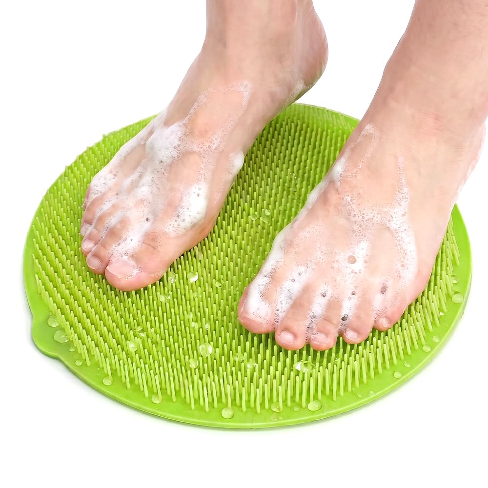 Shower Foot and Back Scrubber, New Silicone Mat with Hanging Hole Suction Cups Body Cleansing Shower Foot Scrubber Back Massager Pad for Men Women