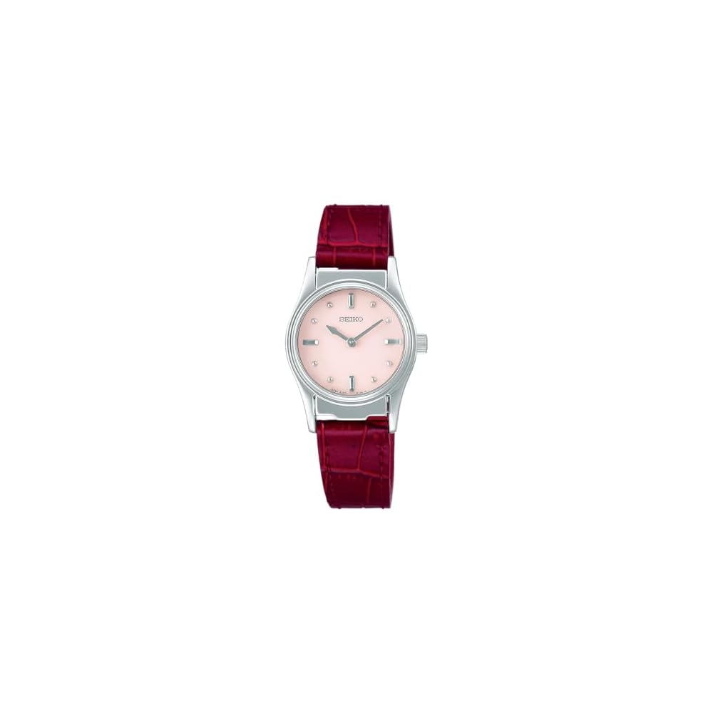 Seiko Women s SQWK033 Braille Watch Pink Dial Quartz Battery Leather Strap Red Stainless Steel Case