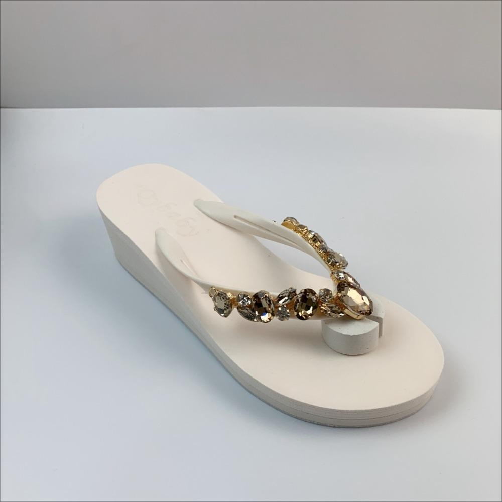 Diamond Slippers Women Summer Outdoor Wear Beach Shoes Sandals Womens Sexy Shoes Slope Heel Flip Flops for Women Chanclas Mujer