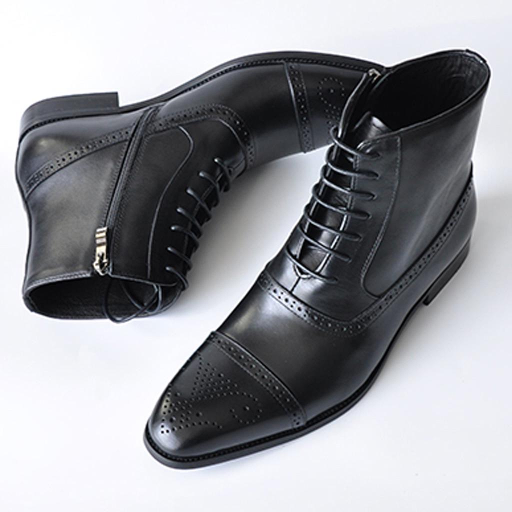 Cheap Men's Pointed Boots High Tube Breathable LaceUp Side Zipper