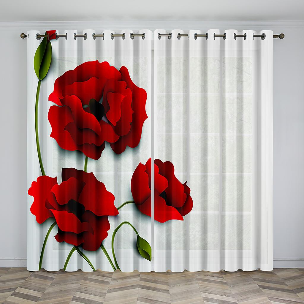 Beautiful Roses Pattern Sunshade Curtains 3D Digital Printed Polyester Curtains Living Room Bedroom Home Decor Curtain 2 Panel