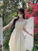 Robe d'été abricot style Hepburn pour femme - Douce, cintrée à la taille, design long