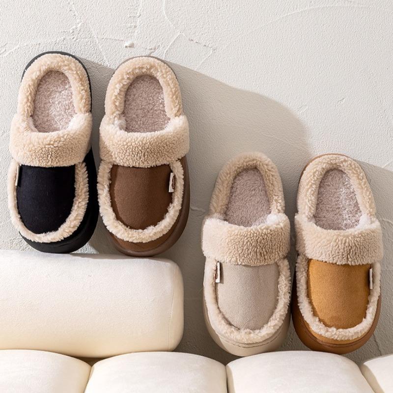 Women's Cotton Slippers Warm Cotton Slippers In Autumn and Winter Plush Slippers Wedge Shoes