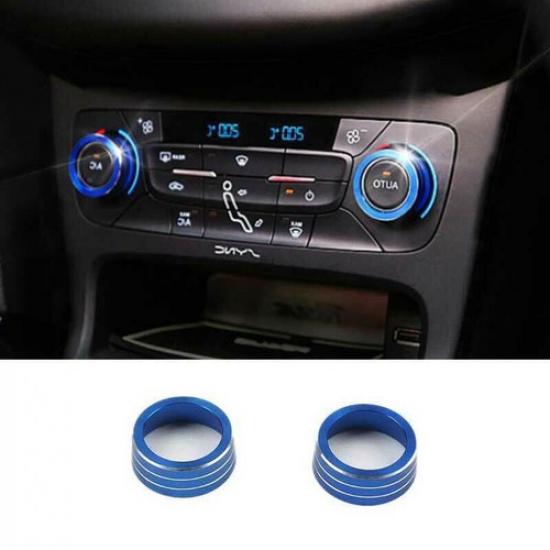 For Ford Focus 2015-18 Blue Aluminum Central Console AC Knob Ring Cover Trim 2X