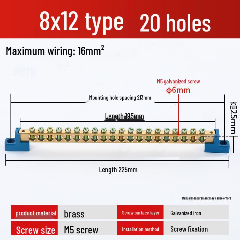 Neutral Copper Busbar 8*12 with 4/6/8/10 Holes for High Current Server Room Grounding Terminal