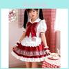 Lolita Girl Costume Dress With Puffy Sleeves And Large Bow For Halloween Cosplay