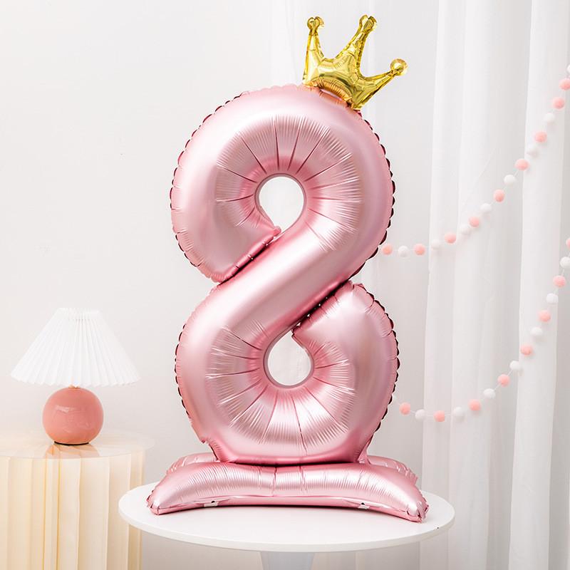 32/42inch Crown Decor Pink Aluminum Foil Digital Balloon Number Balloon For Birthday Party Decor Supplies Girls Birthday Favor