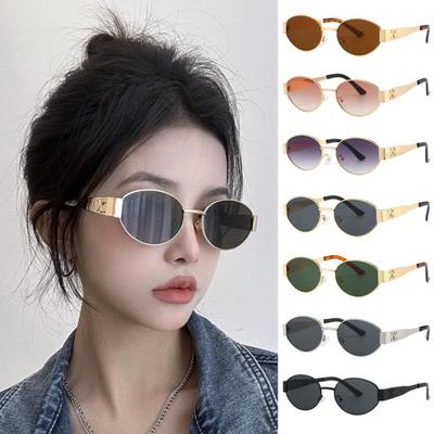 Óculos de Sol Elípticos para Homens Mulheres Armação de Metal Óculos de Sol Sombras Bloqueio UV Sol