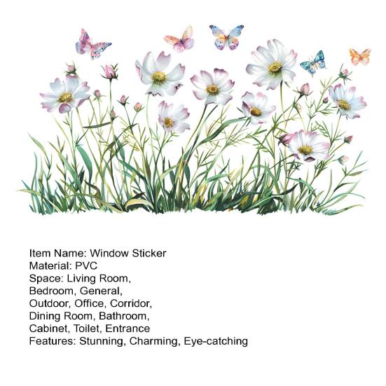 Spring Flowers Window Clings Garden Wildflower Butterflies Glass Sticker Reusable Static Decals for Living Room Home Office