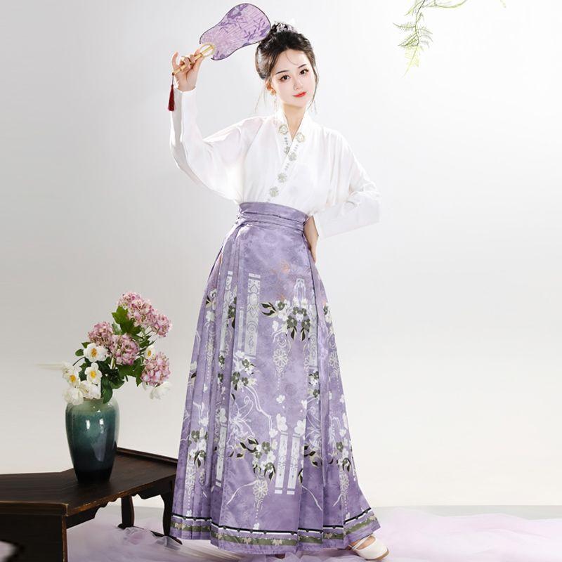 Summer Girls Series Hanfu Chinese Ming Dynasty Style Daily Horse-face Skirt Women's Dress Set