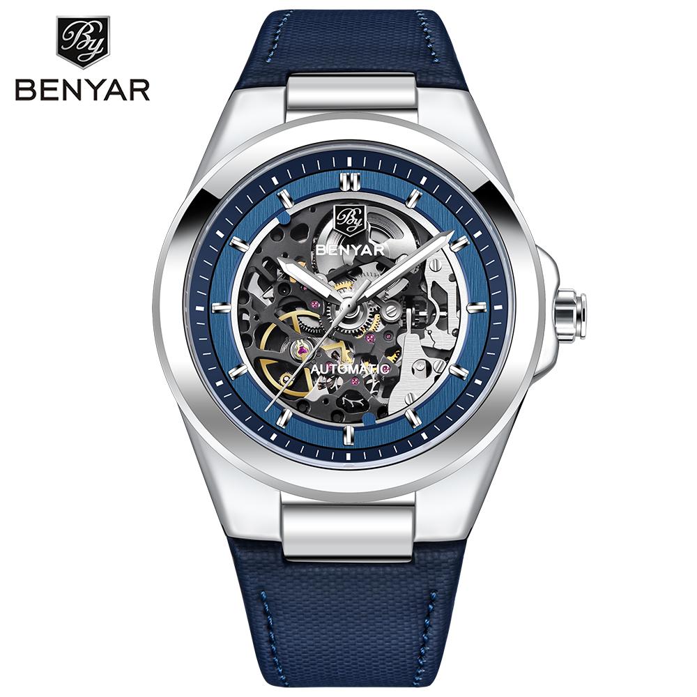Benyar Skeleton Automatic mechanical wristwatch Fashion Classic Watch Alloy daily waterproof watch BY5207 Hombre reloj