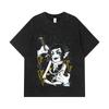275 GSM Washed T-shirts 100% Cotton Demon Slayer V40 Kaigaku Print Unisex Heavy Cotton T Shirt