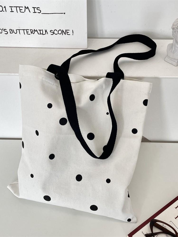 Polka Dot Student School Bag - Large Capacity Canvas Shoulder Bag